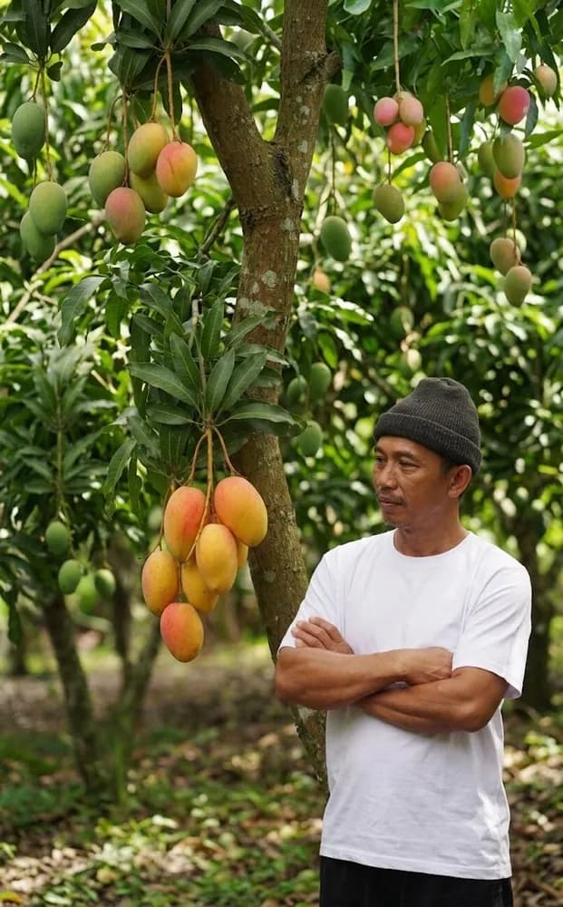 Petani memanen nanas di kebun Indonesia yang subur